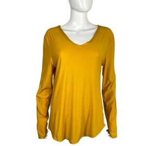 No Boundaries Long Sleeve V-Neck Mustard Tee